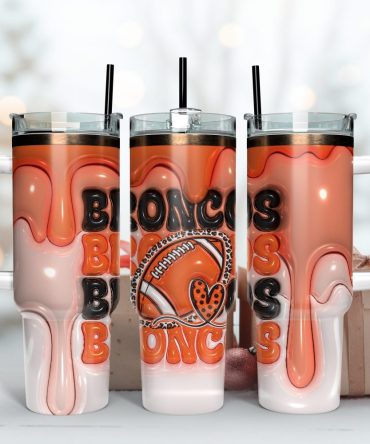 Denver Broncos Nfl 3D Inflated Puff Effect Custom Stanley Quencher 40Oz Stainless Steel Tumbler With Handle