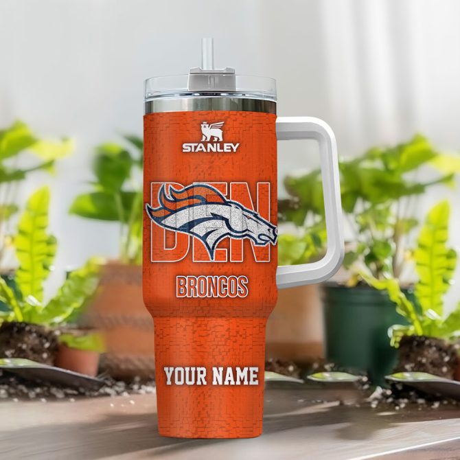 Denver Broncos Nfl 3D Logo Custom Stanley Quencher 40Oz Stainless Steel Tumbler With Handle - Image 2