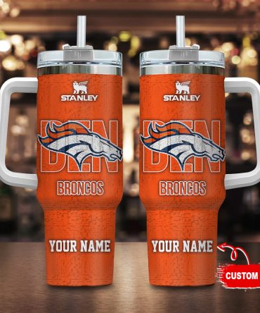 Denver Broncos Nfl 3D Logo Custom Stanley Quencher 40Oz Stainless Steel Tumbler With Handle