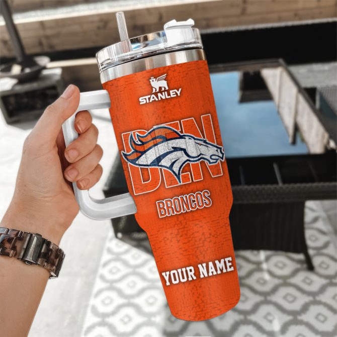 Denver Broncos Nfl 3D Logo Custom Stanley Quencher 40Oz Stainless Steel Tumbler With Handle - Image 3