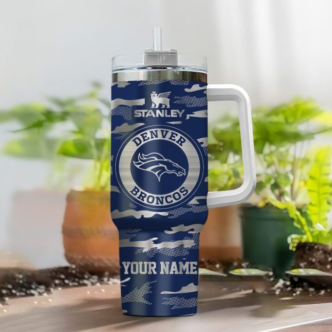 Denver Broncos Nfl Camo Pattern Custom Stanley Quencher 40Oz Stainless Steel Tumbler With Handle - Image 2