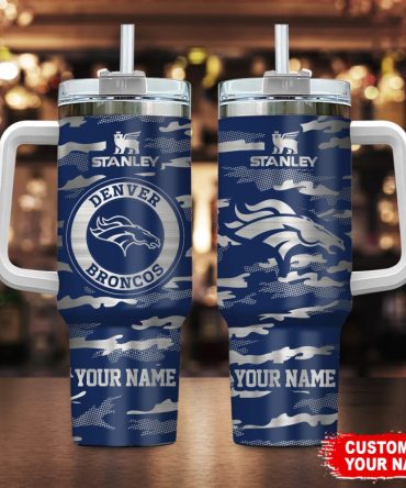 Denver Broncos Nfl Camo Pattern Custom Stanley Quencher 40Oz Stainless Steel Tumbler With Handle