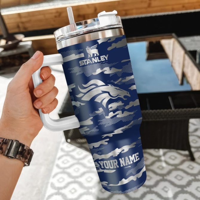 Denver Broncos Nfl Camo Pattern Custom Stanley Quencher 40Oz Stainless Steel Tumbler With Handle - Image 3