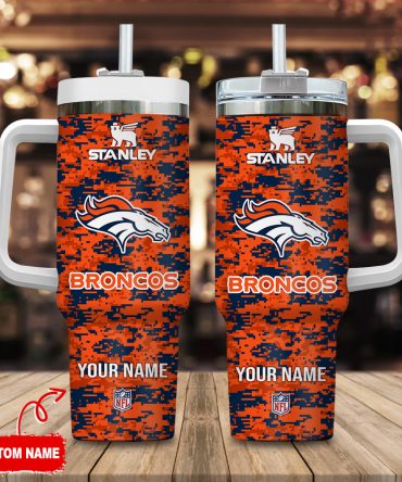 Denver Broncos Nfl Camouflage Custom Stanley Quencher 40Oz Stainless Steel Tumbler With Handle