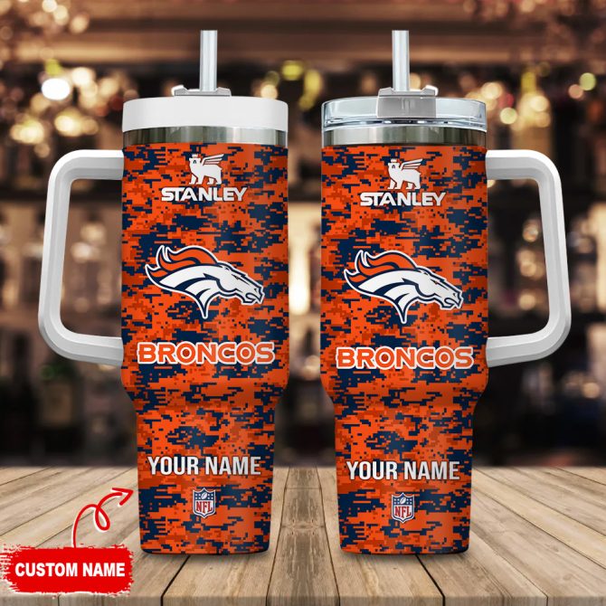 Denver Broncos Nfl Camouflage Custom Stanley Quencher 40Oz Stainless Steel Tumbler With Handle
