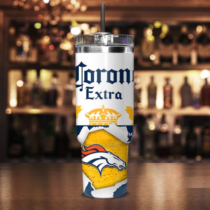 Denver Broncos Nfl Corona Extra Custom Stanley Quencher 40Oz Stainless Steel Tumbler With Handle - Image 2