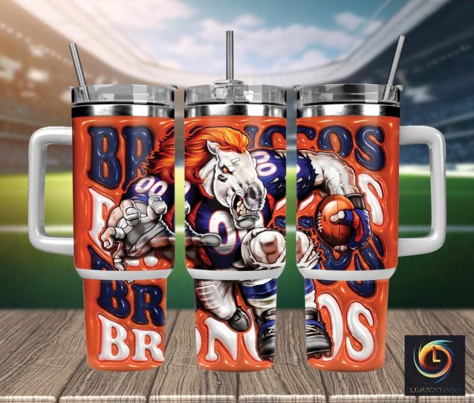 Denver Broncos Nfl Mascot Custom Stanley Quencher 40Oz Stainless Steel Tumbler With Handle