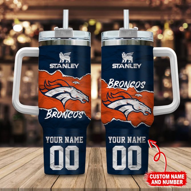 Denver Broncos Nfl Custom Stanley Quencher 40Oz Stainless Steel Tumbler With Handle