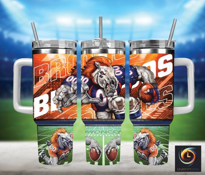 Denver Broncos Nfl Mascot Custom Stanley Quencher 40Oz Stainless Steel Tumbler With Handle