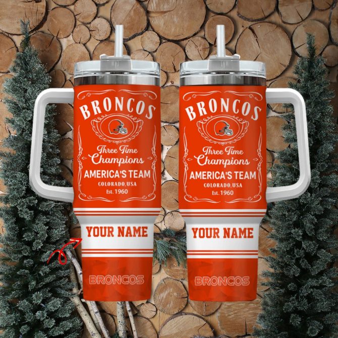 Denver Broncos Nfl Custom Stanley Quencher 40Oz Stainless Steel Tumbler With Handle