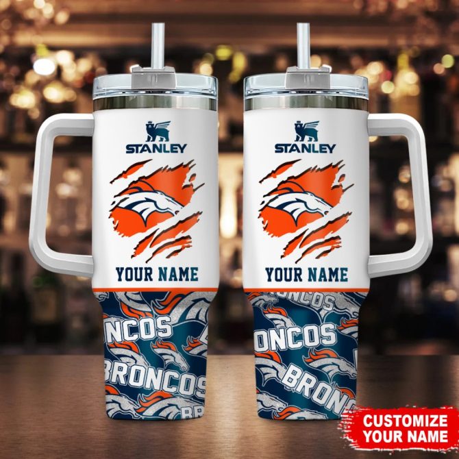 Denver Broncos Nfl Custom Stanley Quencher 40Oz Stainless Steel Tumbler With Handle