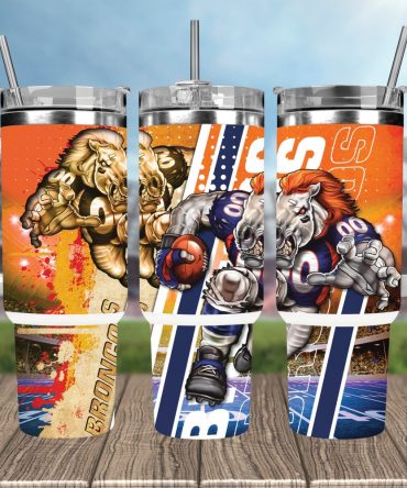 Denver Broncos Nfl Mascot Custom Stanley Quencher 40Oz Stainless Steel Tumbler With Handle