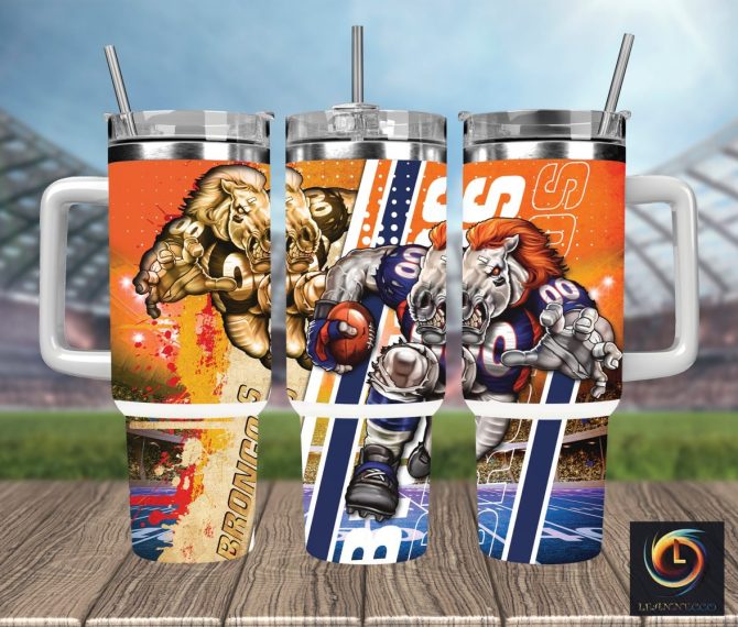 Denver Broncos Nfl Mascot Custom Stanley Quencher 40Oz Stainless Steel Tumbler With Handle