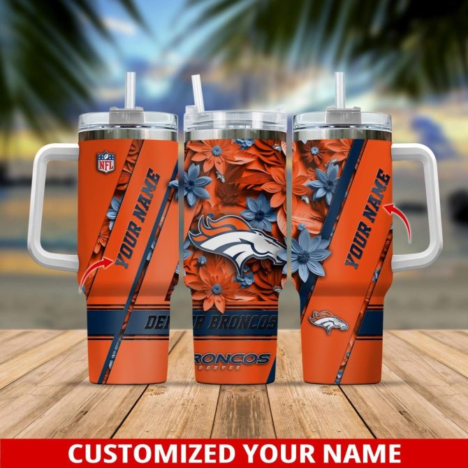Denver Broncos Nfl Custom Stanley Quencher 40Oz Stainless Steel Tumbler With Handle