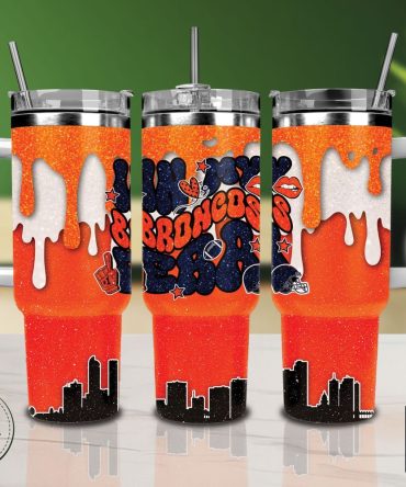 Denver Broncos Nfl Glitter Custom Stanley Quencher 40Oz Stainless Steel Tumbler With Handle