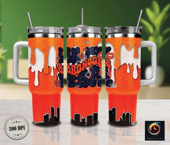 Denver Broncos Nfl Glitter Custom Stanley Quencher 40Oz Stainless Steel Tumbler With Handle