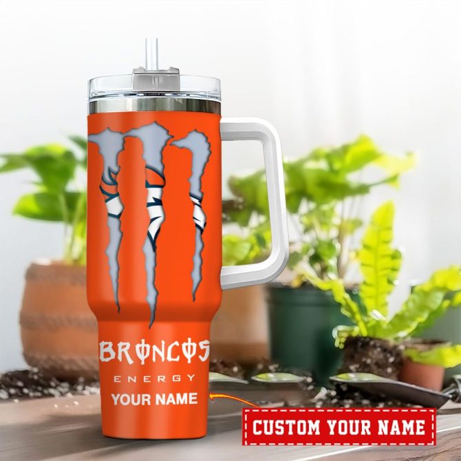 Denver Broncos Nfl Energy Nutrition Facts Custom Stanley Quencher 40Oz Stainless Steel Tumbler With Handle - Image 2