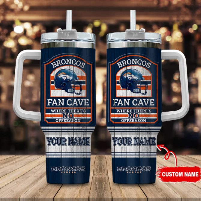 Denver Broncos Nfl Fan Cave Custom Stanley Quencher 40Oz Stainless Steel Tumbler With Handle
