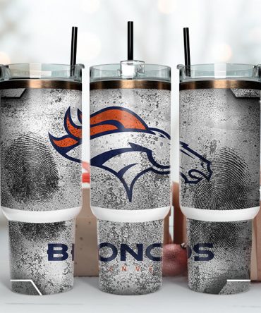 Denver Broncos Nfl Fingerprint Effect Custom Stanley Quencher 40Oz Stainless Steel Tumbler With Handle