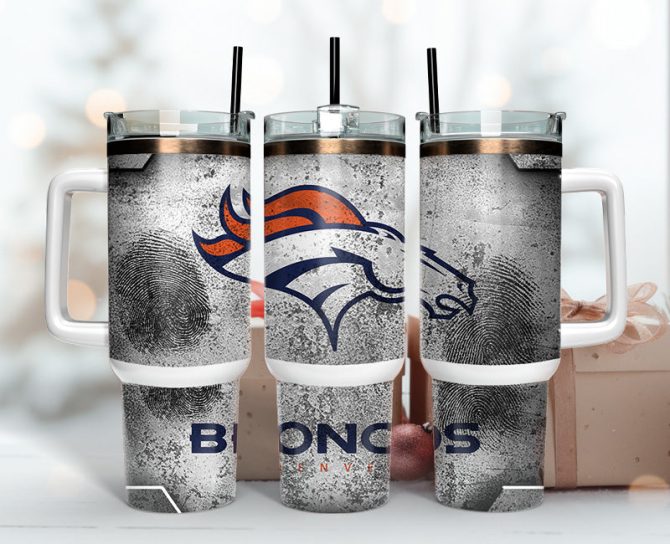 Denver Broncos Nfl Fingerprint Effect Custom Stanley Quencher 40Oz Stainless Steel Tumbler With Handle