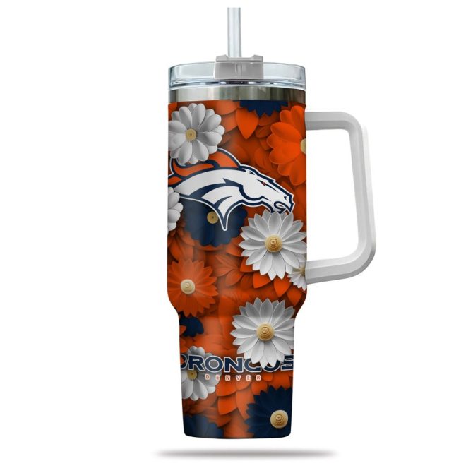 Denver Broncos Nfl Flowers Custom Stanley Quencher 40Oz Stainless Steel Tumbler With Handle - Image 2