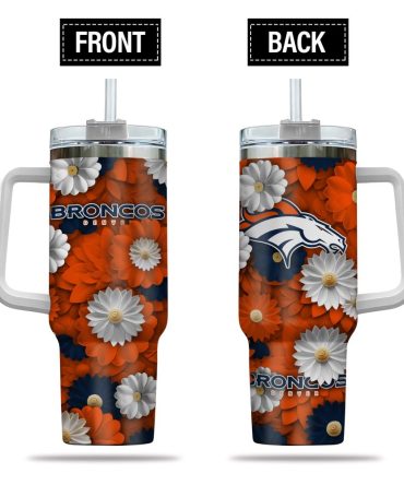 Denver Broncos Nfl Flowers Custom Stanley Quencher 40Oz Stainless Steel Tumbler With Handle