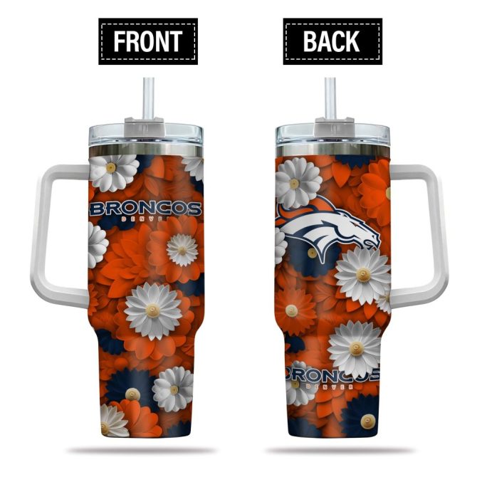 Denver Broncos Nfl Flowers Custom Stanley Quencher 40Oz Stainless Steel Tumbler With Handle