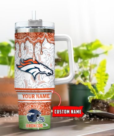 Denver Broncos Nfl Glitter Custom Stanley Quencher 40Oz Stainless Steel Tumbler With Handle