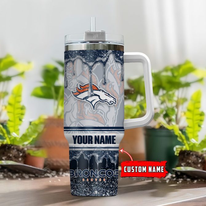 Denver Broncos Nfl Glitter Custom Stanley Quencher 40Oz Stainless Steel Tumbler With Handle - Image 2