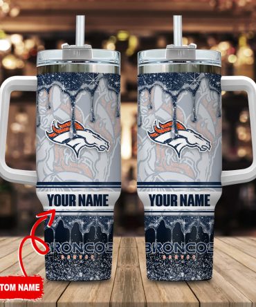 Denver Broncos Nfl Glitter Custom Stanley Quencher 40Oz Stainless Steel Tumbler With Handle