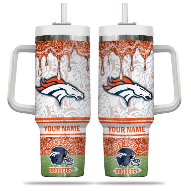 Denver Broncos Nfl Glitter Custom Stanley Quencher 40Oz Stainless Steel Tumbler With Handle - Image 2