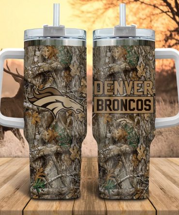 Denver Broncos Nfl Hunting Realtree Custom Stanley Quencher 40Oz Stainless Steel Tumbler With Handle
