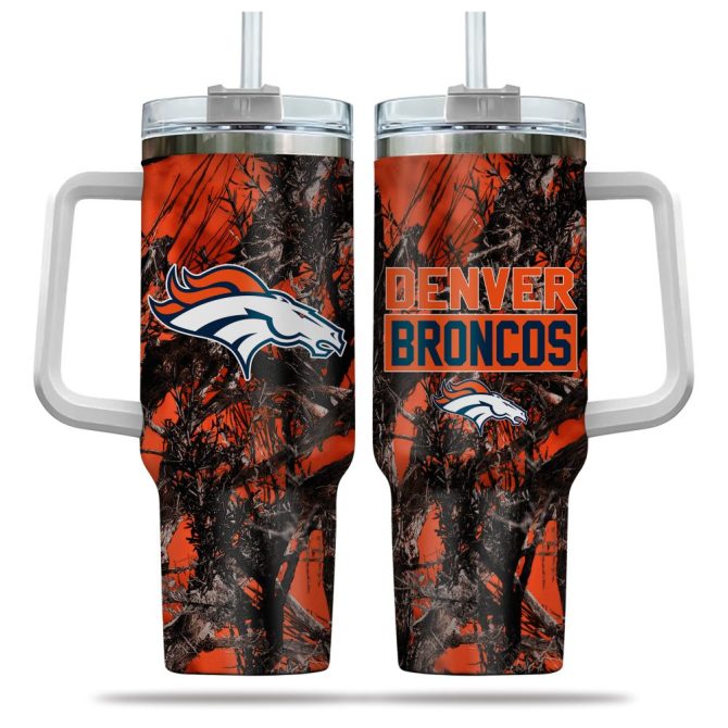 Denver Broncos Nfl Hunting Custom Stanley Quencher 40Oz Stainless Steel Tumbler With Handle