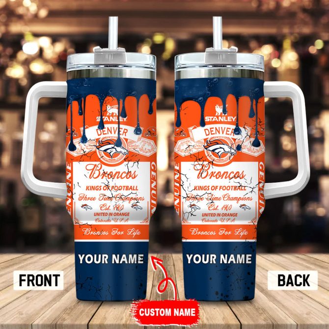 Denver Broncos Nfl Kings Of Football Custom Stanley Quencher 40Oz Stainless Steel Tumbler With Handle
