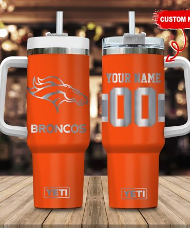 Denver Broncos Nfl Laser Engraved Effect Custom Stanley Quencher 40Oz Stainless Steel Tumbler With Handle