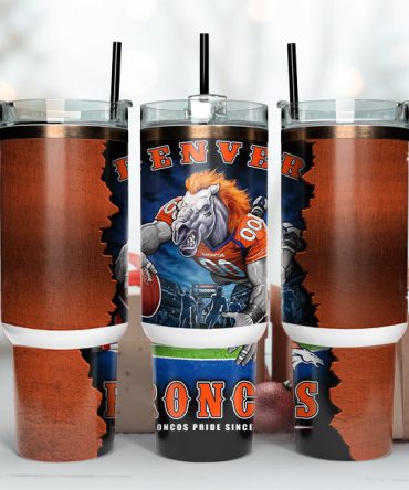 Denver Broncos Nfl Mascot Custom Stanley Quencher 40Oz Stainless Steel Tumbler With Handle