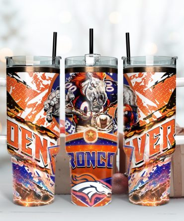 Denver Broncos Nfl Mascot Custom Stanley Quencher 40Oz Stainless Steel Tumbler With Handle