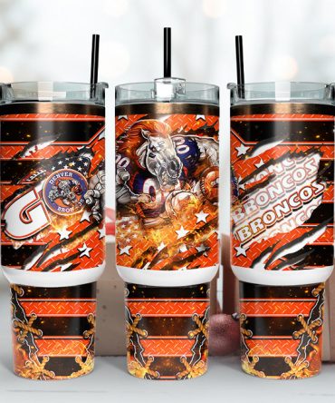 Denver Broncos Nfl Mascot Custom Stanley Quencher 40Oz Stainless Steel Tumbler With Handle