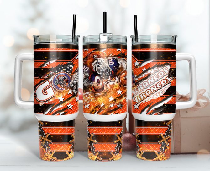 Denver Broncos Nfl Mascot Custom Stanley Quencher 40Oz Stainless Steel Tumbler With Handle
