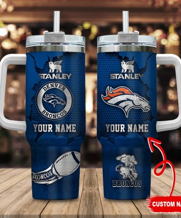 Denver Broncos Nfl Metal Style Custom Stanley Quencher 40Oz Stainless Steel Tumbler With Handle