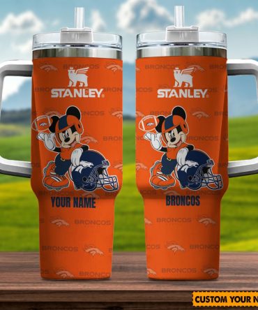 Denver Broncos Nfl Mickey Mouse Custom Stanley Quencher 40Oz Stainless Steel Tumbler With Handle