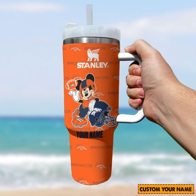Denver Broncos Nfl Mickey Mouse Custom Stanley Quencher 40Oz Stainless Steel Tumbler With Handle - Image 2