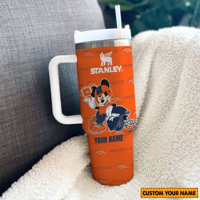 Denver Broncos Nfl Mickey Mouse Custom Stanley Quencher 40Oz Stainless Steel Tumbler With Handle - Image 3
