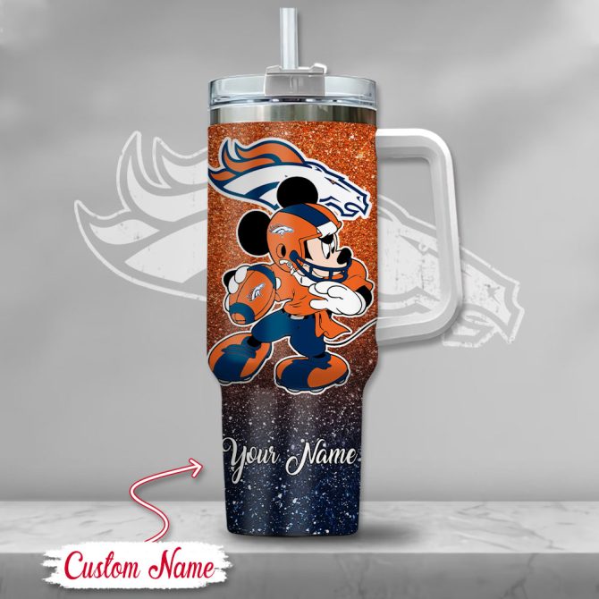 Denver Broncos Nfl Mickey Mouse Glitter Custom Stanley Quencher 40Oz Stainless Steel Tumbler With Handle - Image 2