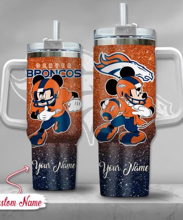 Denver Broncos Nfl Mickey Mouse Glitter Custom Stanley Quencher 40Oz Stainless Steel Tumbler With Handle