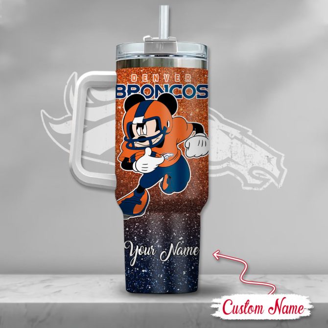 Denver Broncos Nfl Mickey Mouse Glitter Custom Stanley Quencher 40Oz Stainless Steel Tumbler With Handle - Image 3