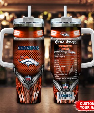 Denver Broncos Nfl Nutrition Facts Custom Stanley Quencher 40Oz Stainless Steel Tumbler With Handle