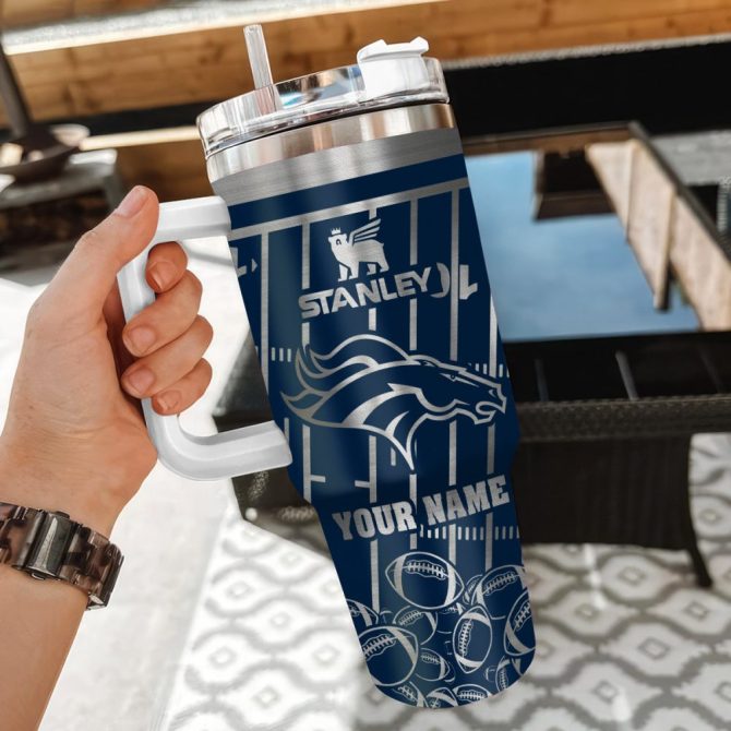 Denver Broncos Nfl Silver Custom Stanley Quencher 40Oz Stainless Steel Tumbler With Handle - Image 3