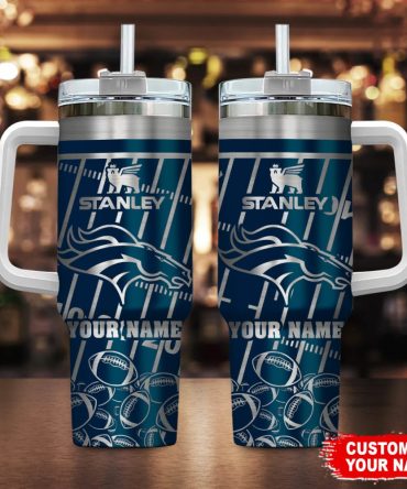 Denver Broncos Nfl Silver Custom Stanley Quencher 40Oz Stainless Steel Tumbler With Handle