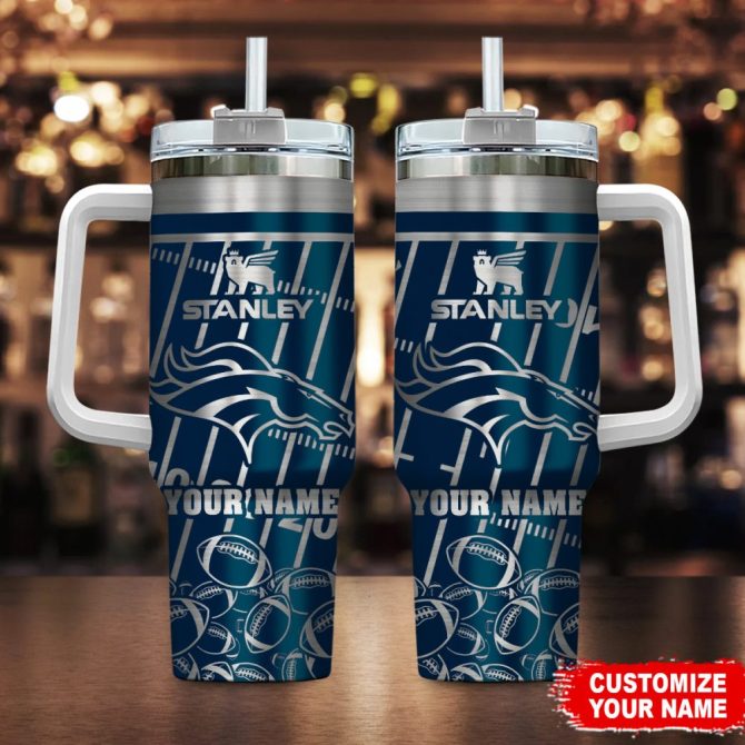 Denver Broncos Nfl Silver Custom Stanley Quencher 40Oz Stainless Steel Tumbler With Handle